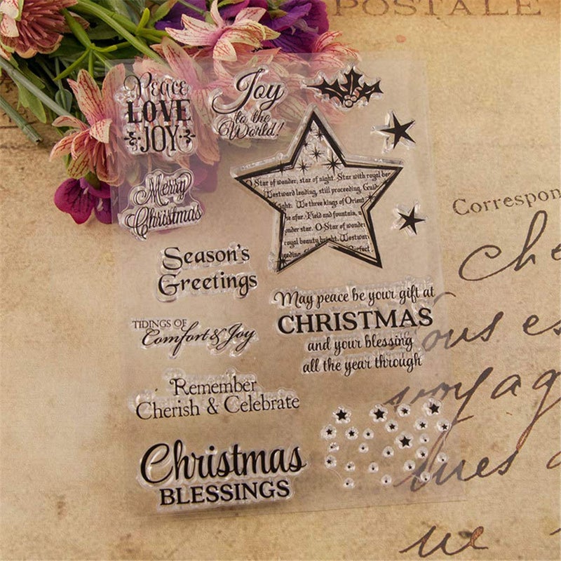 LZBRDY Merry Christmas Stars Blessing Words Clear Rubber Stamps for Card Making and Scrapbooking Christmas Silicone Stamps (T1600) - Image 4